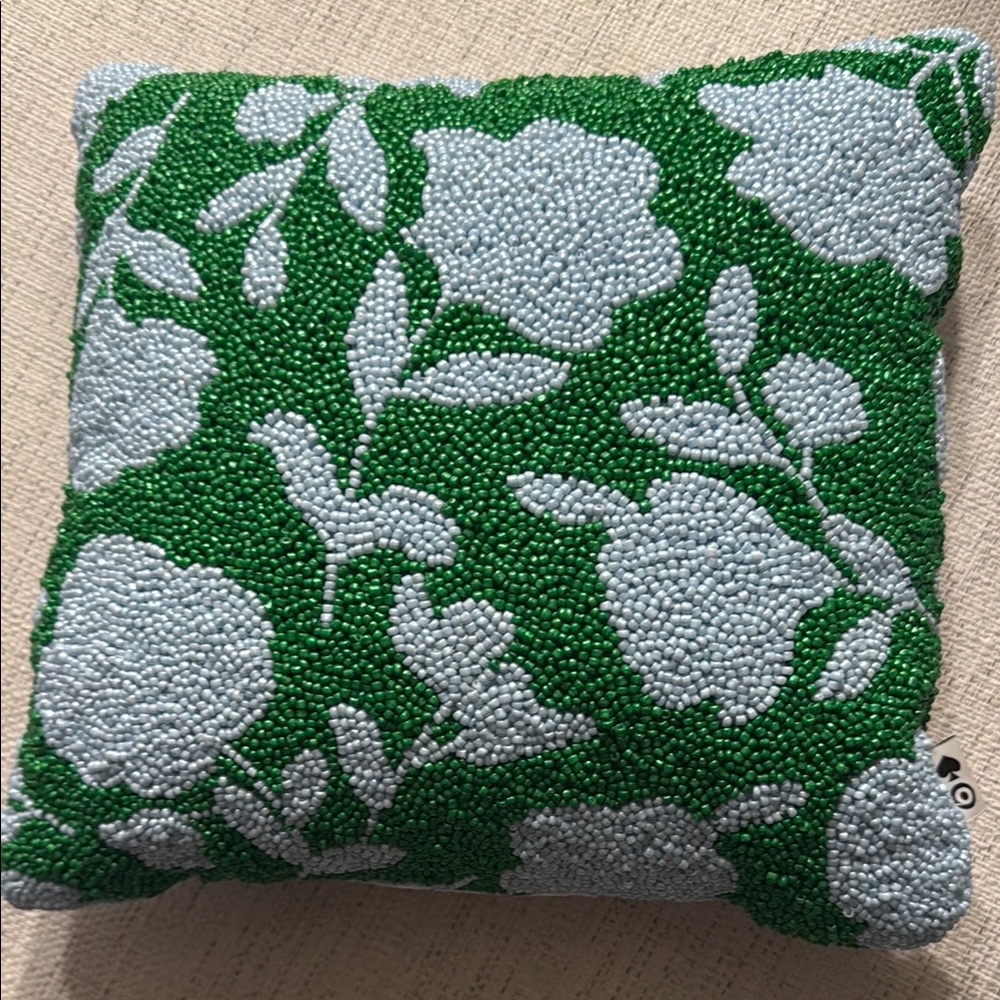 Kate Spade x Target Green and Light Blue Beaded Floral Pillow